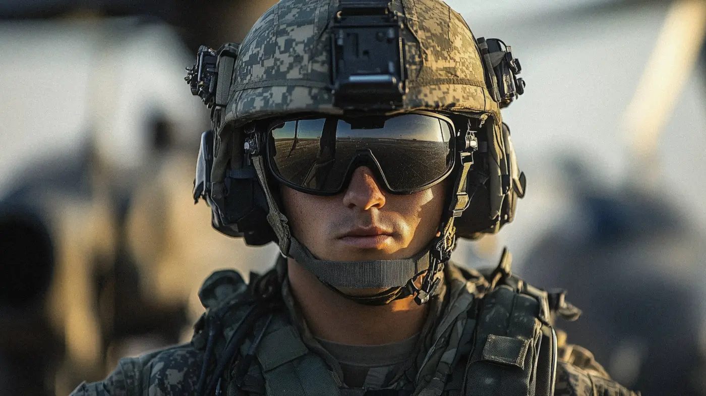 Service members in formation at a training facility